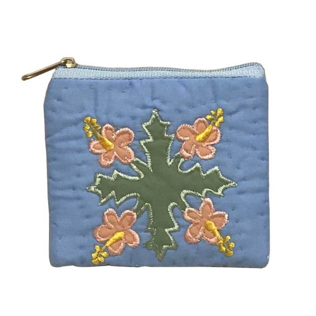 ハワイアンキルト Hawaiian Quilt ハイビスカス柄スクエアコインケース