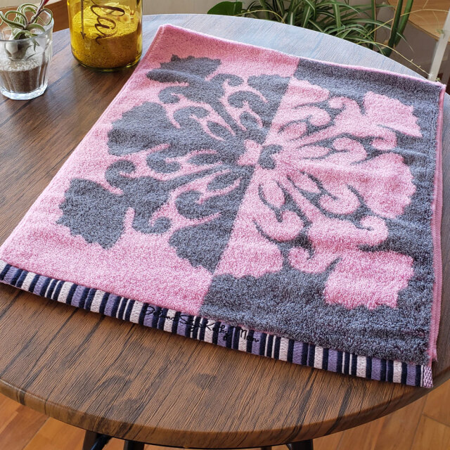 キャシーマム フェイスタオル キルト柄 花 フラワー グレー ピンク 34×80cm
