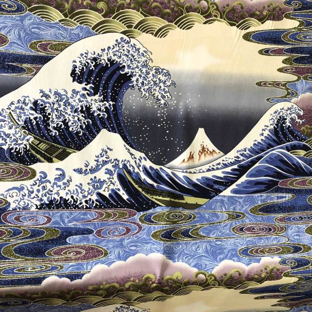 ハワイアン生地 富士山＆波　Mt.FUJI&WAVE TX-17-27-Navy