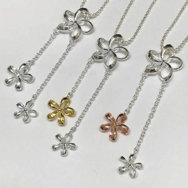 ハワイアンジュエリー 　チェーン付き　シルバー　チェーンプルメリアネックレス/ハワイアンアクセサリー