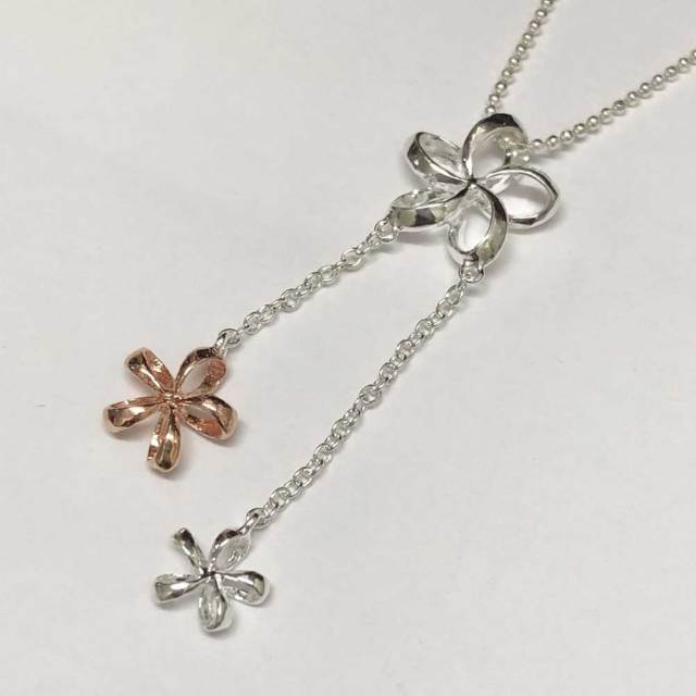 ハワイアンジュエリー 　チェーン付き　シルバー　チェーンプルメリアネックレス/ハワイアンアクセサリー