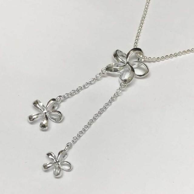 ハワイアンジュエリー 　チェーン付き　シルバー　チェーンプルメリアネックレス/ハワイアンアクセサリー