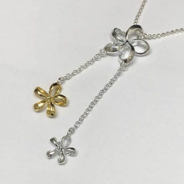 ハワイアンジュエリー 　チェーン付き　シルバー　チェーンプルメリアネックレス/ハワイアンアクセサリー