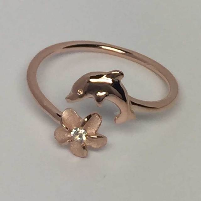 ハワイアンジュエリー ピンクシルバートゥーリング イルカ×プルメリア/ピンキーリング Toe Ring 足用 指輪