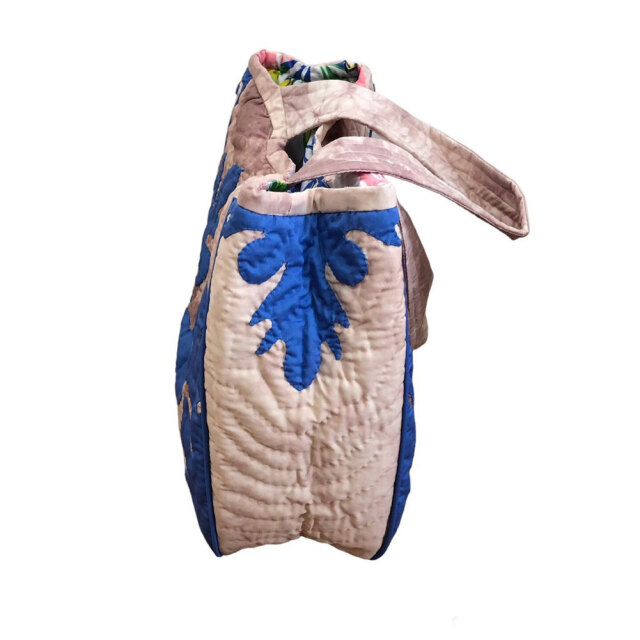 ハワイアンキルト ハンドバッグ タイダイ　ブルーパンの木柄