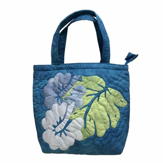 ハワイアンキルト ハンドバッグ ブルータイダイ　ブルーハイビスカス柄/ Hawaiian quilt レディースバッグ