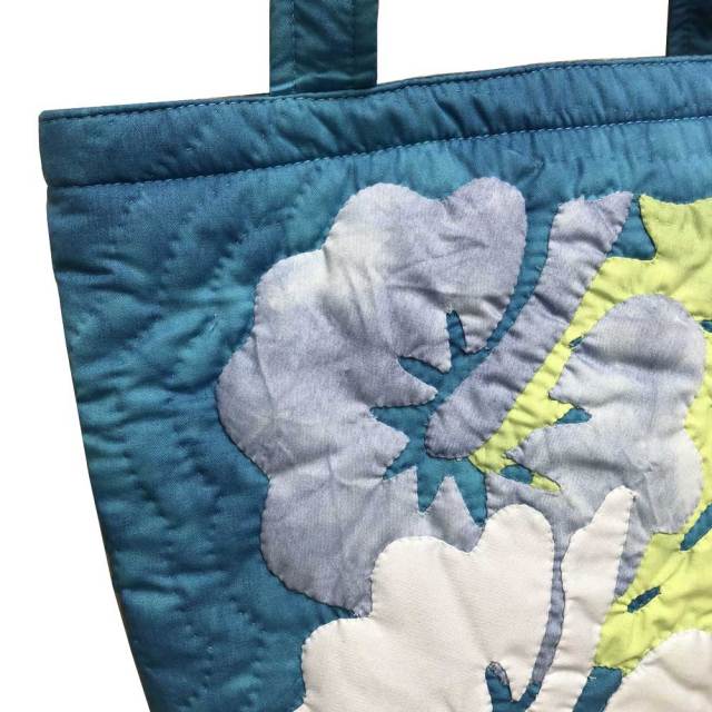 ハワイアンキルト ハンドバッグ ブルータイダイ　ブルーハイビスカス柄/ Hawaiian quilt レディースバッグ
