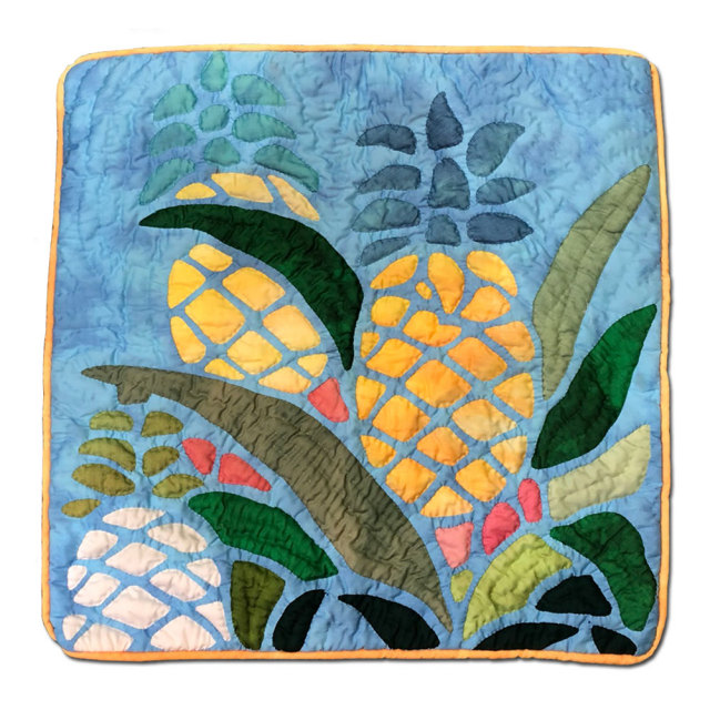 ハワイアンキルト クッションカバー46cm×46cm　ブルータイダイ　パイナップル/ インテリア　Hawaiianquilt　ハワイアン雑貨