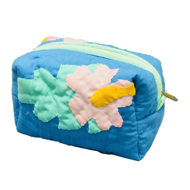 ハワイアンキルト Hawaiian Quilt　キャラメルポーチ ハイビスカス　ブルー