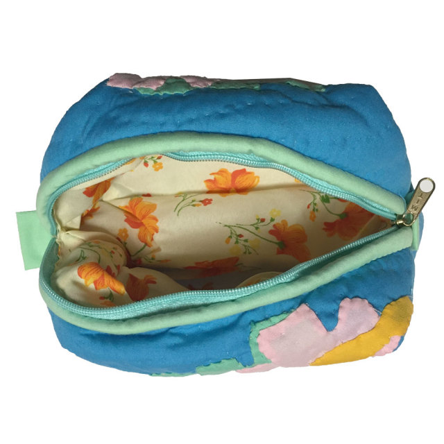 ハワイアンキルト Hawaiian Quilt　キャラメルポーチ ハイビスカス　ブルー