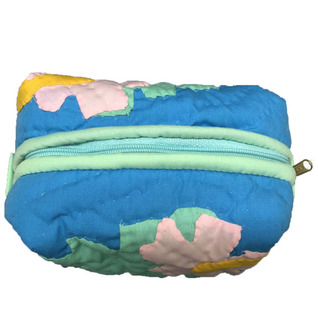 ハワイアンキルト Hawaiian Quilt　キャラメルポーチ ハイビスカス　ブルー