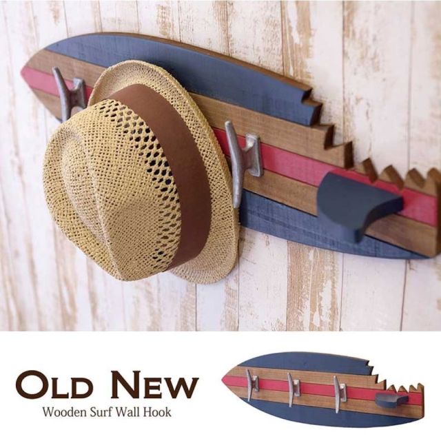 家具 フック ウォールフック 収納 棚 Old New ウッデン サーフ ウォールフック3 ハワイアン雑貨 ハワイ サーフィン アメリカン雑貨 新築祝い お誕生日 クリスマス プレゼント