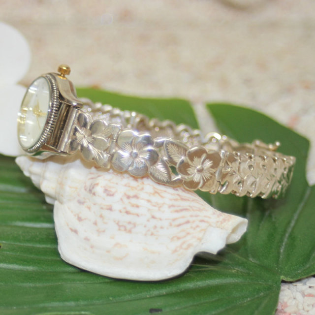 ハワイアンジュエリー シルバーブレスウォッチ プルメリアハイビスカス