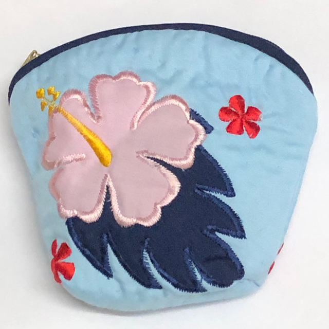 ハワイアンキルト Hawaiian Quilt ハイビスカスコインケース ブルー インテリア小物 財布 小銭入れ 小物入れ がま口