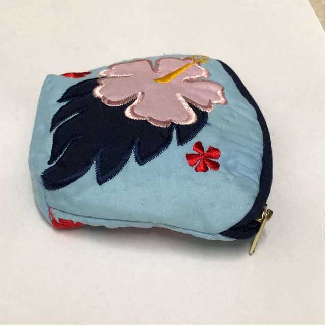 ハワイアンキルト Hawaiian Quilt ハイビスカスコインケース ブルー インテリア小物 財布 小銭入れ 小物入れ がま口