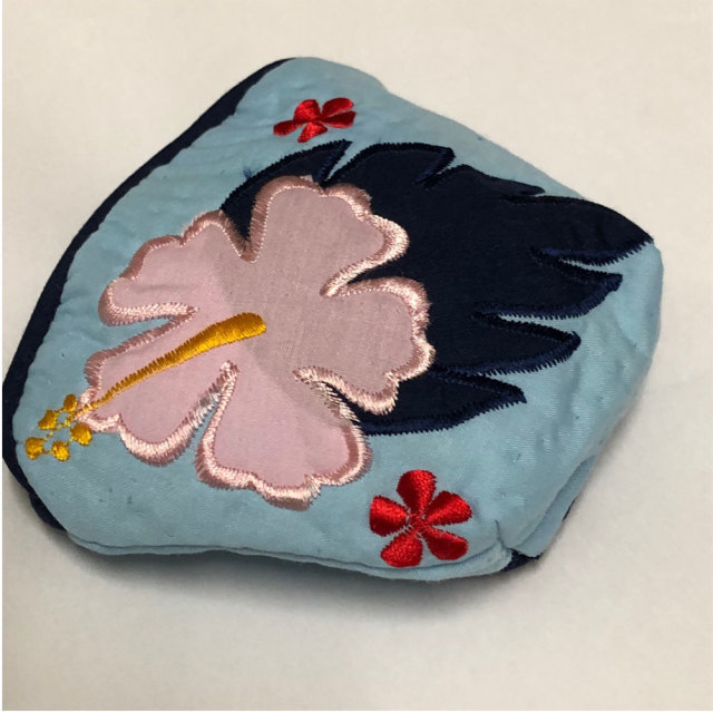 ハワイアンキルト Hawaiian Quilt ハイビスカスコインケース ブルー インテリア小物 財布 小銭入れ 小物入れ がま口