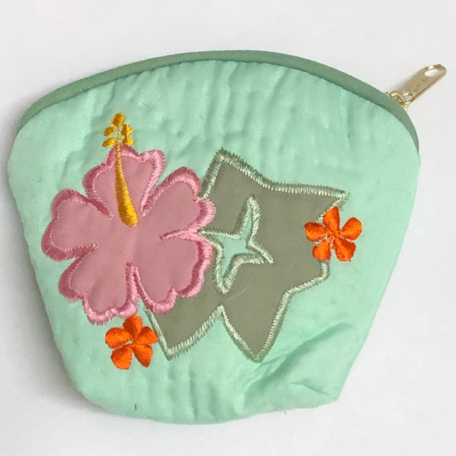 ハワイアンキルト Hawaiian Quilt ハイビスカスコインケース グリーン インテリア小物 財布 小銭入れ 小物入れ がま口