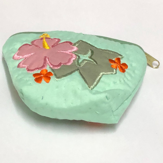 ハワイアンキルト Hawaiian Quilt ハイビスカスコインケース グリーン インテリア小物 財布 小銭入れ 小物入れ がま口