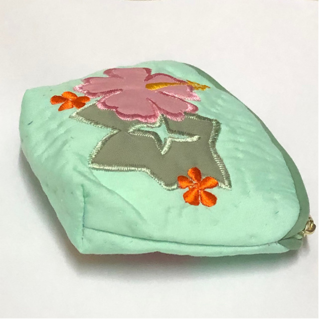 ハワイアンキルト Hawaiian Quilt ハイビスカスコインケース グリーン インテリア小物 財布 小銭入れ 小物入れ がま口