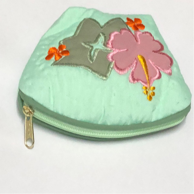 ハワイアンキルト Hawaiian Quilt ハイビスカスコインケース グリーン インテリア小物 財布 小銭入れ 小物入れ がま口
