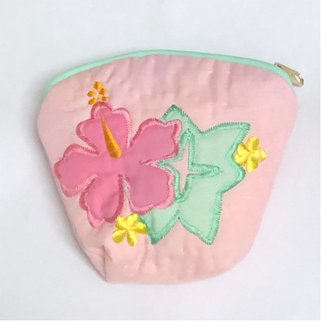 ハワイアンキルト Hawaiian Quilt ハイビスカスコインケース ライトピンク インテリア小物 財布 小銭入れ 小物入れ がま口