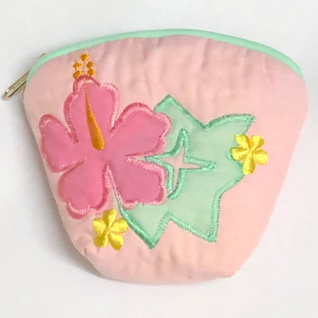 ハワイアンキルト Hawaiian Quilt ハイビスカスコインケース ライトピンク インテリア小物 財布 小銭入れ 小物入れ がま口