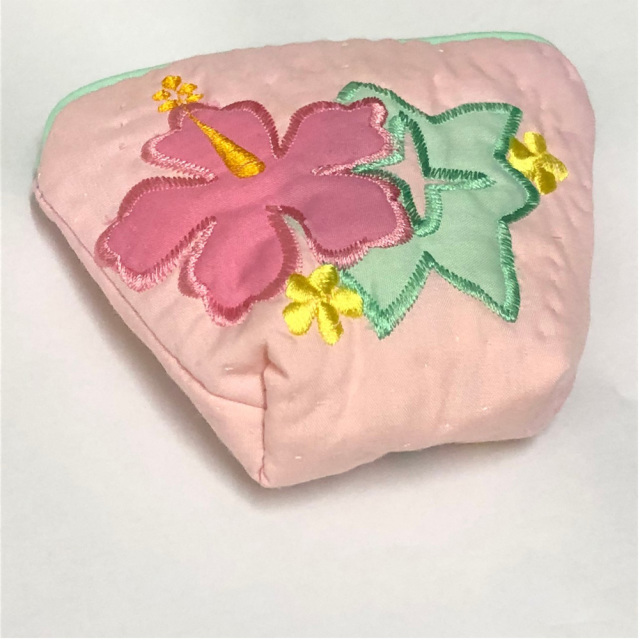 ハワイアンキルト Hawaiian Quilt ハイビスカスコインケース ライトピンク インテリア小物 財布 小銭入れ 小物入れ がま口