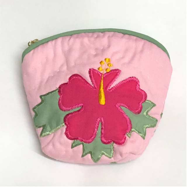 ハワイアンキルト Hawaiian Quilt ハイビスカスコインケース ピンク インテリア小物 財布 小銭入れ 小物入れ がま口