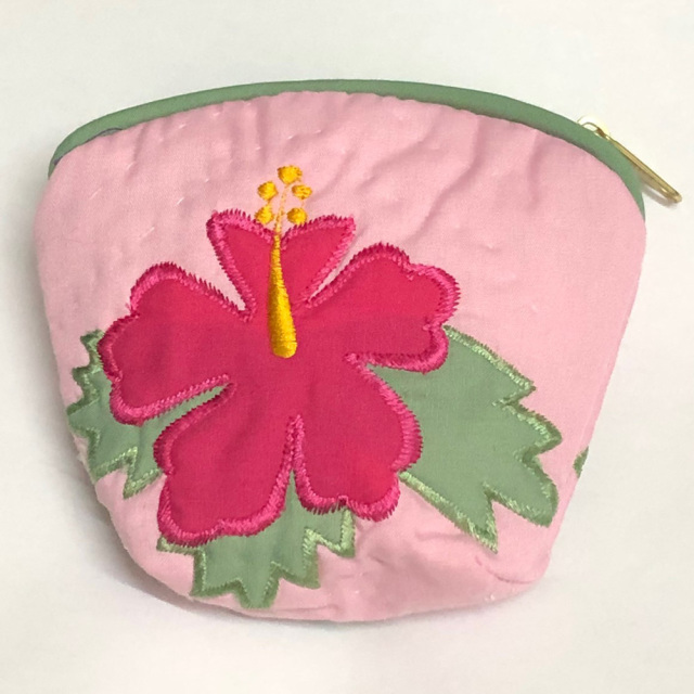 ハワイアンキルト Hawaiian Quilt ハイビスカスコインケース ピンク インテリア小物 財布 小銭入れ 小物入れ がま口
