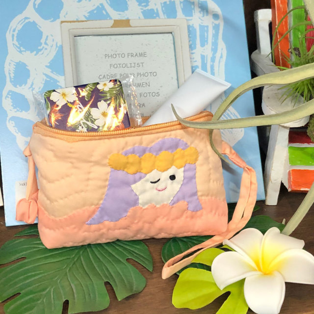 ハワイアンキルト フラガール 化粧ポーチ オレンジ 小物入れ