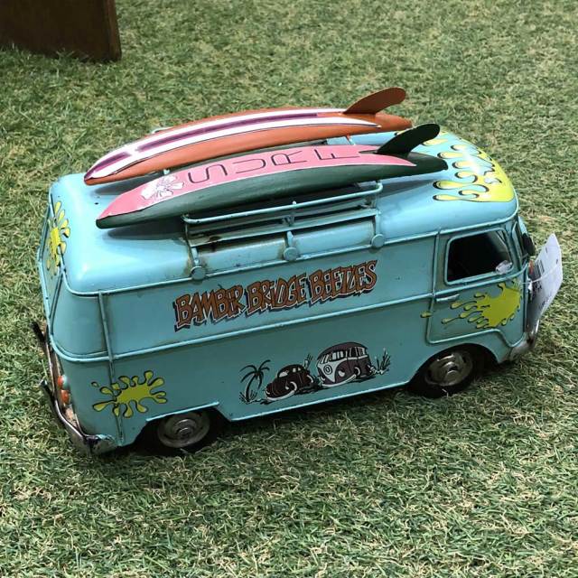 ブリキのおもちゃ ビンテージカー　サーフバスブルー　6873/Vintage Car  Printing  Bus/雑貨 置物 サーフィン