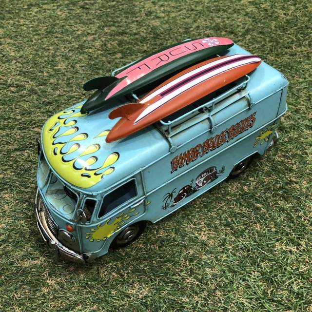 ブリキのおもちゃ ビンテージカー　サーフバスブルー　6873/Vintage Car  Printing  Bus/雑貨 置物 サーフィン