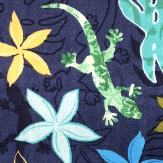 ハワイアン生地 ゲッコウ×モンステラ×プルメリア ネイビー 手芸用布