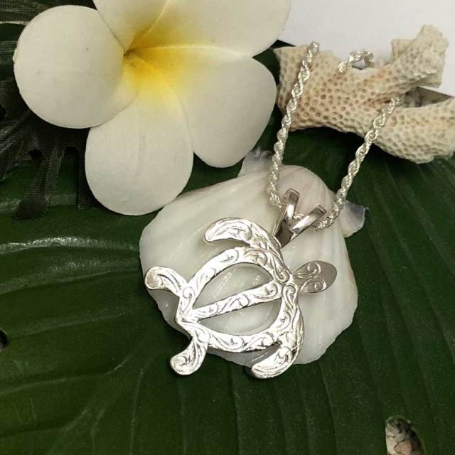 ハワイアンジュエリー チェーン付き シルバーメンズネックレス ホヌ S  