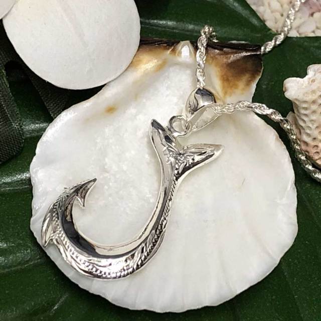 ハワイアンジュエリー メンズシルバーネックレス 50cm Sカットフレンチチェーン付き フィッシュフック ギフト SILVER925