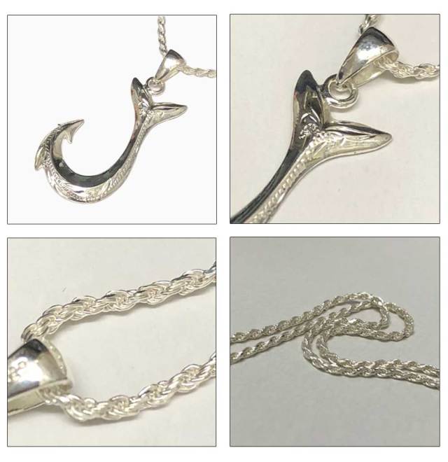 ハワイアンジュエリー メンズシルバーネックレス 50cm Sカットフレンチチェーン付き フィッシュフック ギフト SILVER925