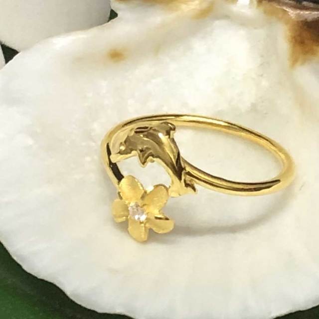 ハワイアンジュエリー イエローシルバートゥーリング イルカ×プルメリア/ピンキーリング Toe Ring 足用 指輪