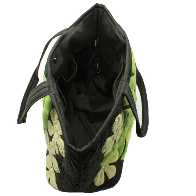 ハワイアンキルト ハンドバッグ モンステラ×プルメリア グリーン