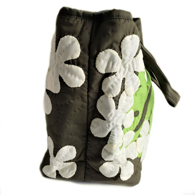 ハワイアンキルト ハンドバッグ モンステラ×プルメリア グリーン