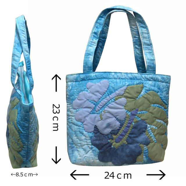 ハワイアンキルト バッグ ブルータイダイ ハイビスカス柄