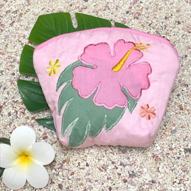 ハワイアンキルト Hawaiian Quilt ハイビスカスコインケース ピンク