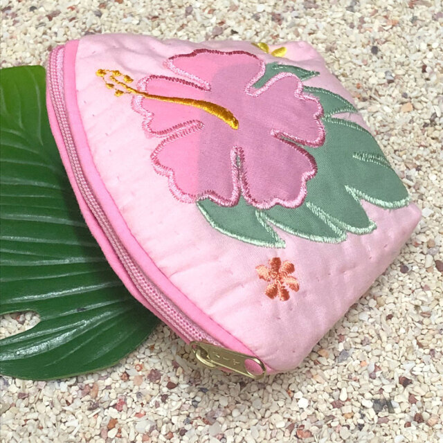 ハワイアンキルト Hawaiian Quilt ハイビスカスコインケース ピンク