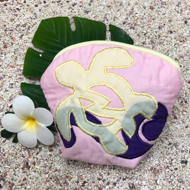 ハワイアンキルト Hawaiian Quilt ホヌ柄コインケース イエロー