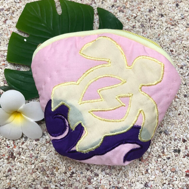 ハワイアンキルト Hawaiian Quilt ホヌ柄コインケース 財布 小銭入れ 小物入れ ピンク イエロー パープル