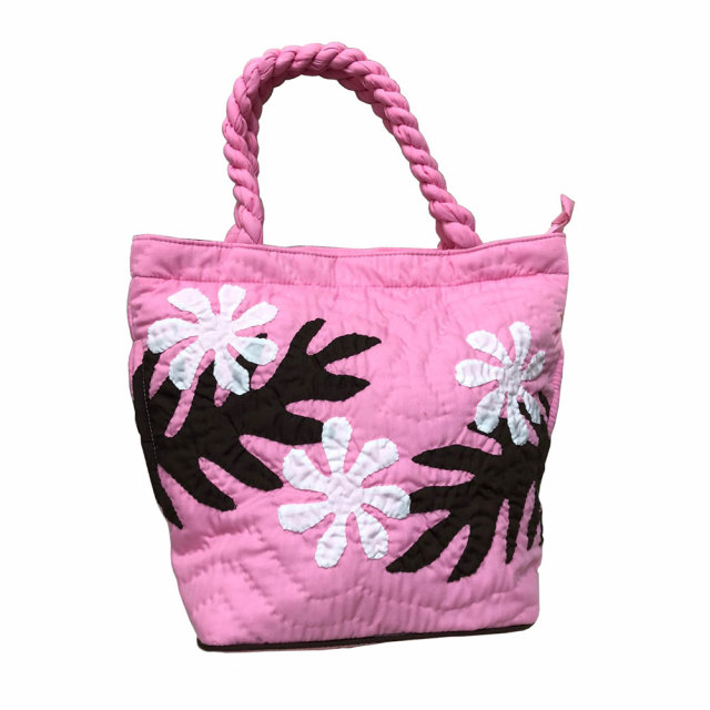 ハワイアンキルト ハンドバッグ ティアレ×シダ ピンク Hawaiian quilt