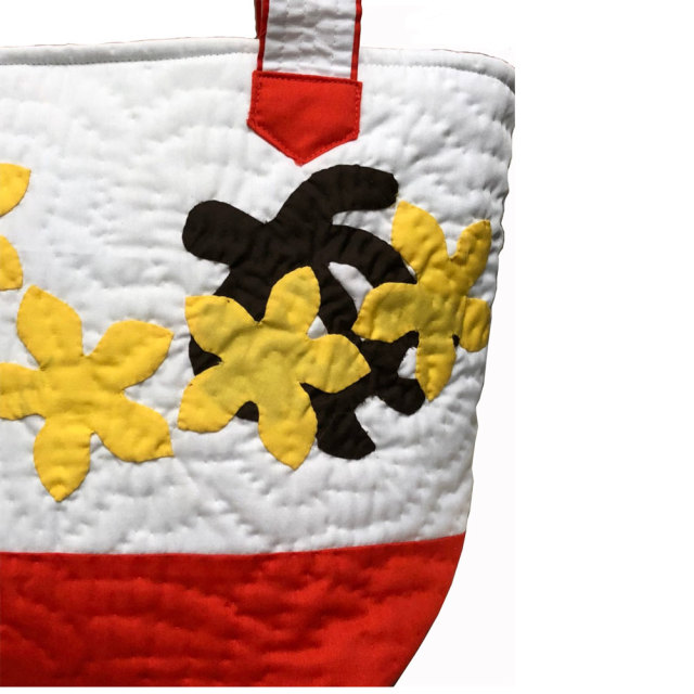 ハワイアンキルト バッグ  ホヌ×イエロープルメリア柄  ホワイト×オレンジ 人気 かわいい ギフト プレゼント 女の子