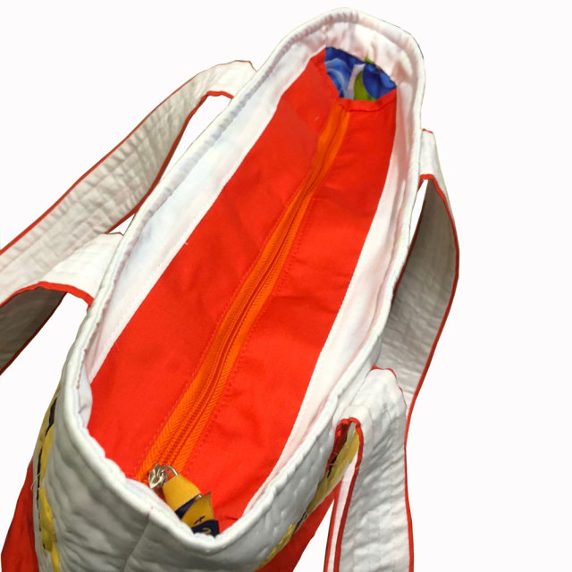 ハワイアンキルト バッグ  ホヌ×イエロープルメリア柄  ホワイト×オレンジ 人気 かわいい ギフト プレゼント 女の子