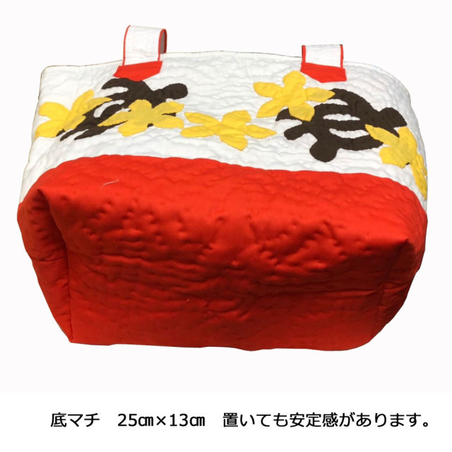 ハワイアンキルト バッグ  ホヌ×イエロープルメリア柄  ホワイト×オレンジ 人気 かわいい ギフト プレゼント 女の子