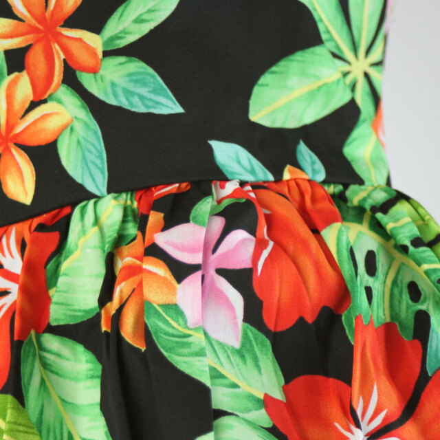 子供服ハワイアン キッズワンピース ブラック プルメリア ハイビスカス バードオブパラダイス
