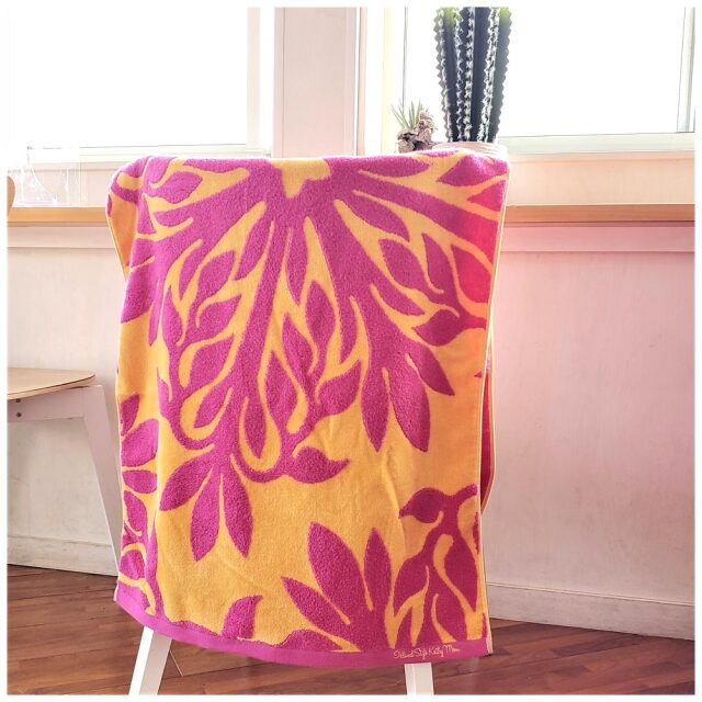 キャシーマム ハワイアンキルト柄 バスタオル ヘリコニア オレンジ  60cm×120cm